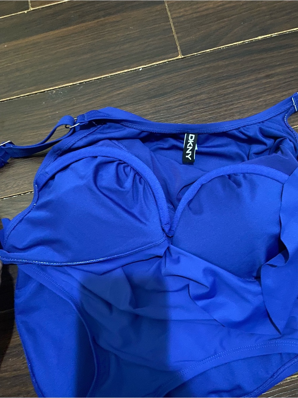 New DKNY Blue Ruffle One Piece Swimsuit Women’s Size S Ruched Tummy Control - Picture 9 of 11